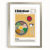 Textured art print of abstract food dishes in muted earth tones, framed with a silver mat, ideal for bedroom wall decor.