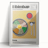 Acrylic print of art deco posters featuring assorted food dishes, framed in white, suitable for modern kitchen decor.