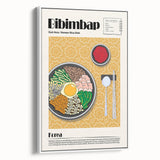Vintage poster art of colorful food dishes on a white framed canvas, ideal for extra large living room wall decor.