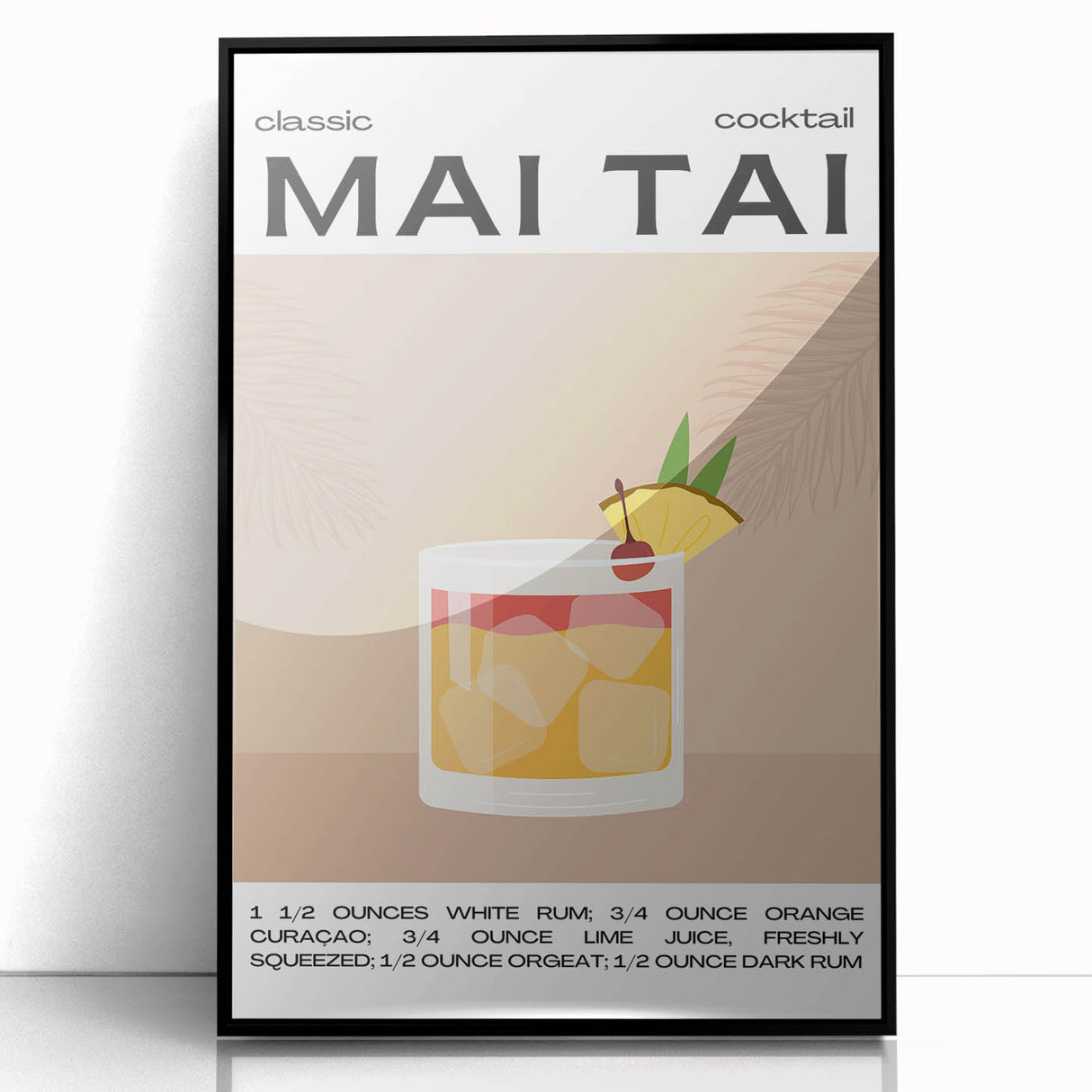 Large abstract wall art depicting food and drinks in a mid-century modernist style, framed in black acrylic.