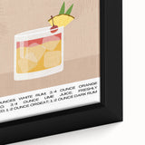 Close-up of a black wall art canvas featuring colorful, textured food and drink motifs, ideal for living room decor.