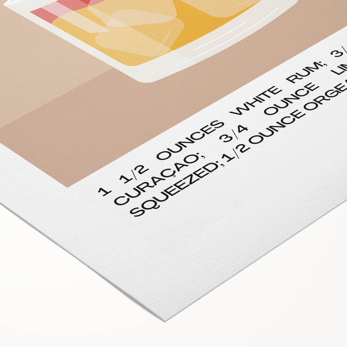 Art deco poster featuring a stylized cocktail glass in vibrant orange and yellow tones on rolled canvas.