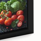 Extra large black wall art featuring a close-up of colorful, textured fruits on a framed canvas, ideal for living room decor.