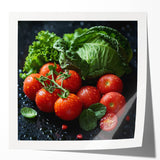 Rolled canvas print featuring a detailed illustration of assorted fruits in vibrant colors, ideal for art wall dining room.