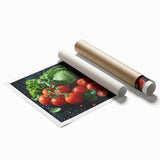 Extra large rolled print featuring a vibrant array of fruits and floral elements, ideal for classy bathroom wall art.