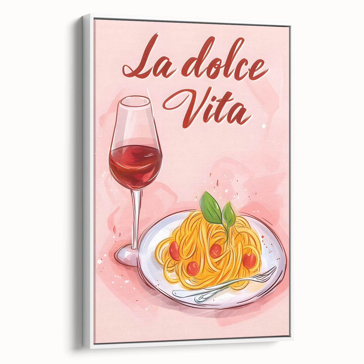 Extra large framed canvas featuring vintage poster art of colorful culinary motifs on a black background.