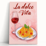 Black and white stretched canvas featuring a minimalist food-themed design, ideal for kitchen wall art.