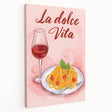 Large canvas print featuring vibrant illustrations of various fruits and vegetables, ideal for kitchen wall art.