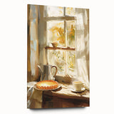 Large abstract wall art featuring assorted pastries in muted earth tones, printed on acrylic glass.