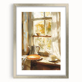 Textured art of abstract pastries in muted earth tones, framed in silver, ideal for bedroom wall decor.