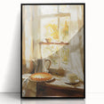 Large abstract wall art featuring assorted pastries in muted colors, presented in a black framed acrylic.