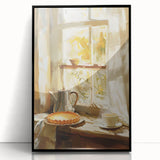 Large abstract wall art featuring assorted pastries in muted colors, presented in a black framed acrylic.
