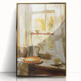 Large framed acrylic print featuring an assortment of pastries in muted gold tones, ideal for nursery or kitchen wall art.