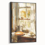 Black and white framed canvas featuring vintage poster art of assorted pastries, ideal for bedroom wall decor.