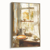 Framed canvas wall art featuring a vintage poster of assorted pastries, set against a black background.