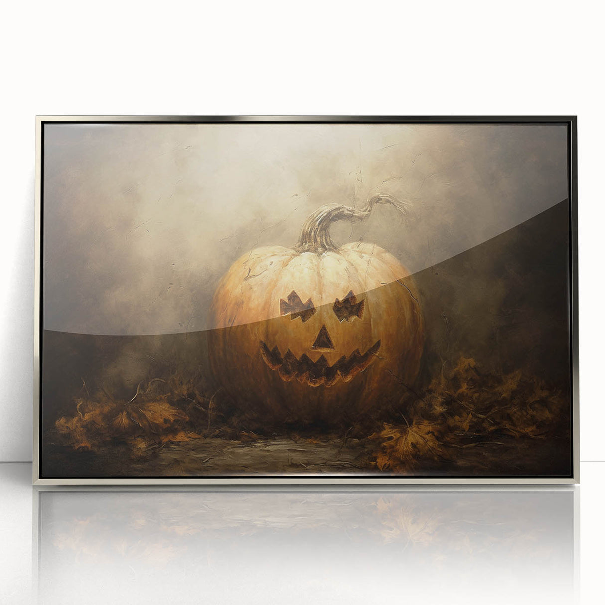 Haunted Jack O Lantern Halloween Canvas Art - Spooky Oil Painting