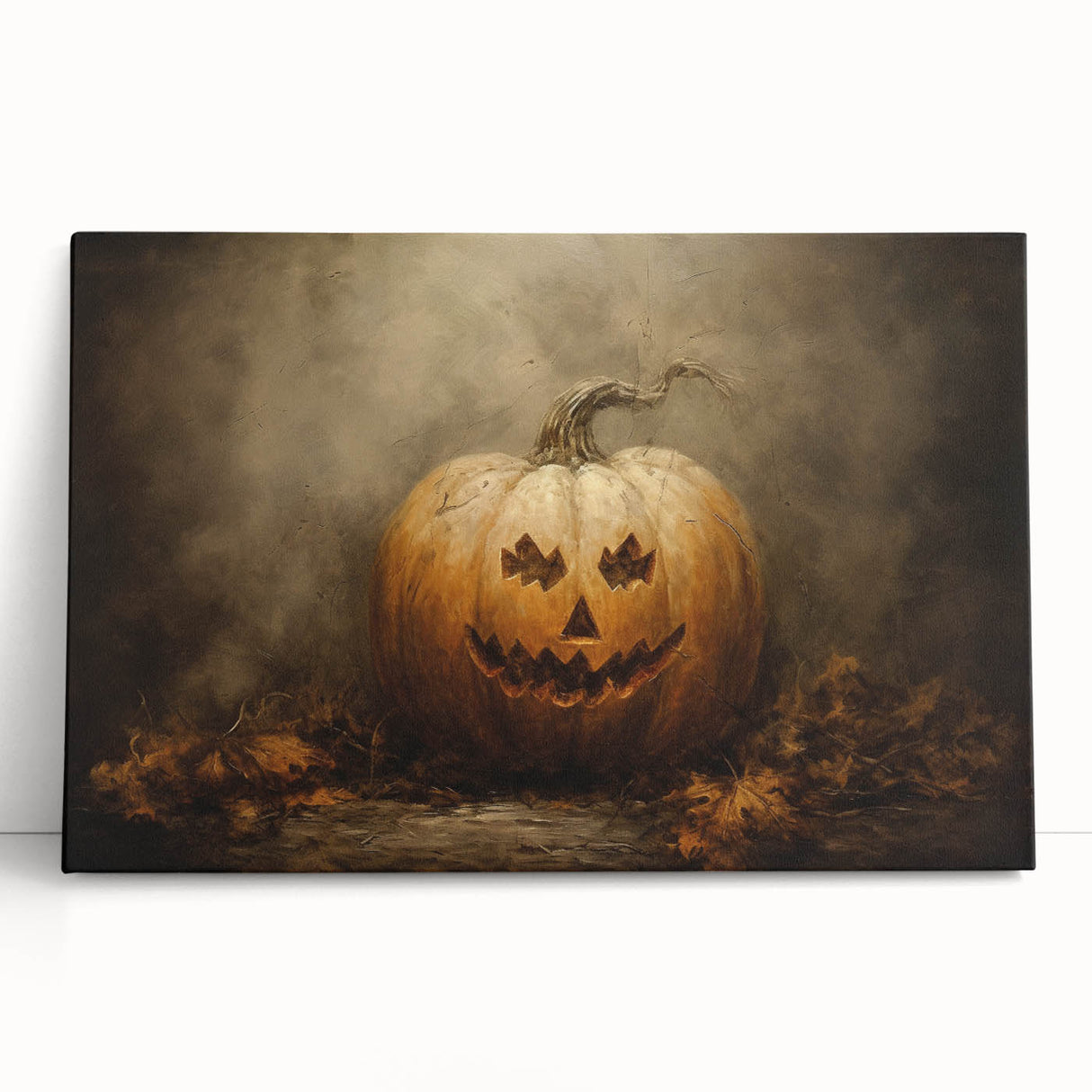 Haunted Jack O Lantern Halloween Canvas Art - Spooky Oil Painting
