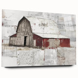 Acrylic glass wall art depicting a serene landscape with a rustic barn, showcasing vibrant colors and a sleek side view design, ideal for home decor.