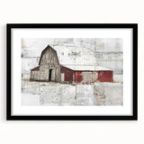 Landscape barn wall art framed in black, showcasing a serene countryside scene with vibrant colors and intricate details, perfect for rustic home decor.