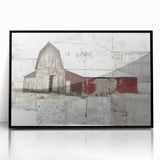 Framed acrylic wall art depicting a serene landscape with a rustic barn, featuring rich colors and detailed textures, perfect for home decor enhancement.