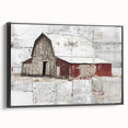 Framed landscape barn wall art showcasing a rustic scene with vibrant colors, displayed from a black side view, ideal for farmhouse decor enthusiasts.