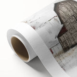 Rolled canvas wall art depicting a serene countryside landscape with a rustic barn, featuring earthy tones and rich textures, ideal for home decor.