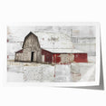 Rolled landscape barn wall art print showcasing a rustic barn scene with vibrant colors and intricate details, packaged securely in a protective cardboard tube.