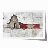 Rolled landscape barn wall art print showcasing a rustic barn scene with vibrant colors and intricate details, packaged securely in a protective cardboard tube.