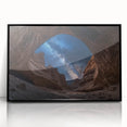 Framed acrylic artwork showcasing a stunning landscape of canyons in vibrant colors, with a sleek black frame enhancing the visual appeal, perfect for home decor.