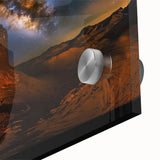 Close-up of a vibrant acrylic glass artwork depicting a stunning desert landscape, showcasing rich colors and intricate details that highlight the natural beauty of arid terrains. Ideal for modern home decor enthusiasts.