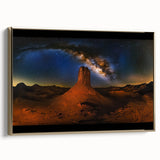 Framed canvas artwork showcasing a serene desert landscape with golden hues, elegantly displayed from a side view, perfect for modern home decor.