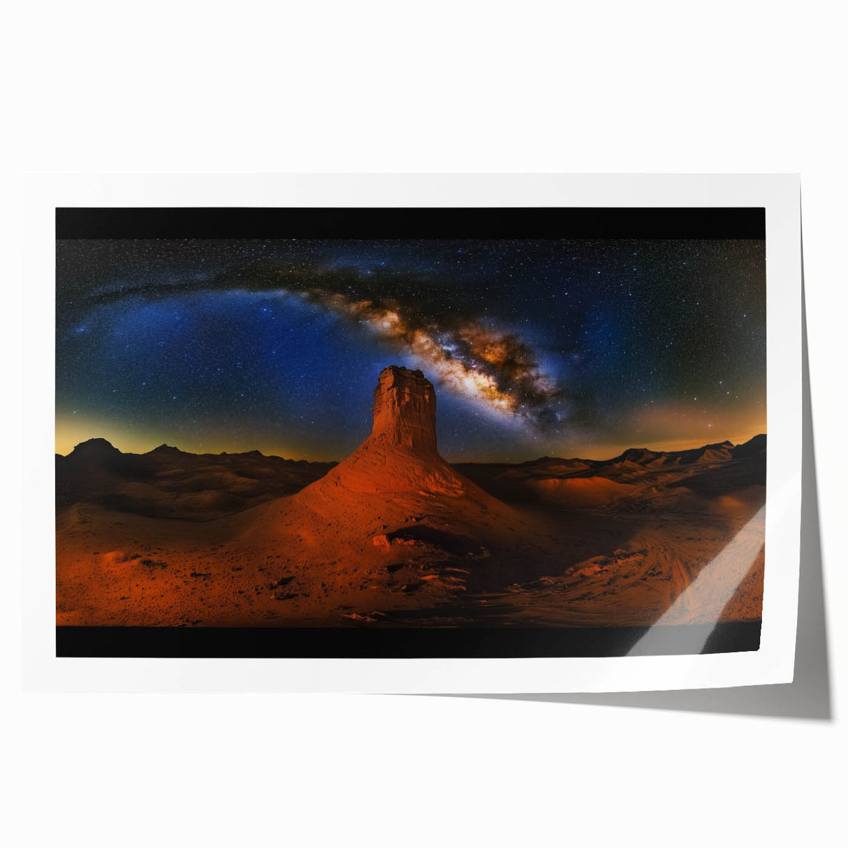Desert landscape rolled canvas print showcasing vibrant sunset hues and intricate details of cacti, elegantly packaged in a protective tube for art enthusiasts.
