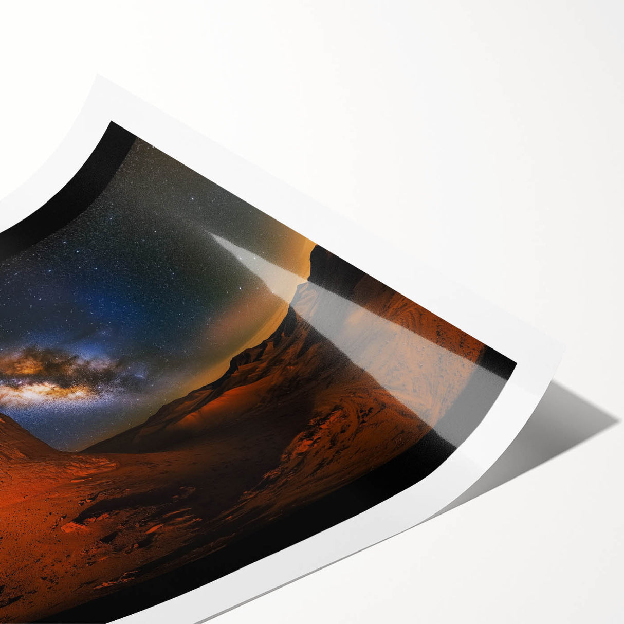 Desert landscape rolled print showcasing warm earthy tones and intricate details, beautifully packaged in a protective cardboard tube for easy display.