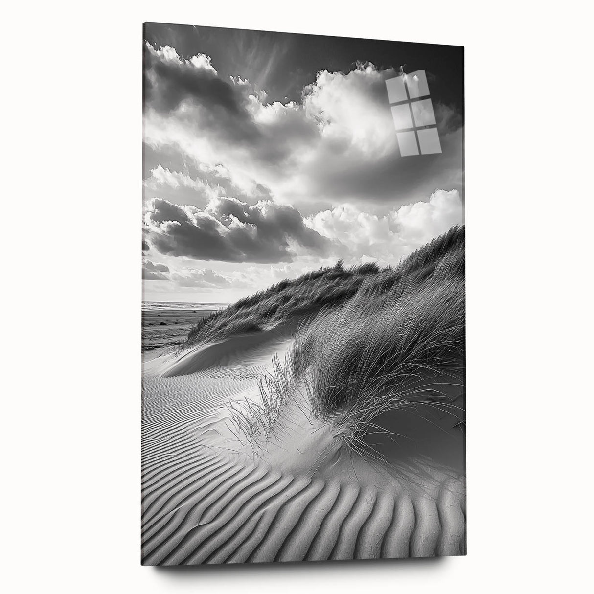 Acrylic glass artwork showcasing a serene landscape of rolling dunes, viewed from the side, featuring soft earthy tones that evoke tranquility and natural beauty. Perfect for enhancing modern decor.