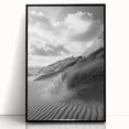 Framed acrylic artwork showcasing a serene landscape of sand dunes, featuring soft beige and golden hues, designed to enhance modern interiors with its elegant presentation.
