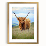 Elegant gold-framed landscape artwork featuring a vibrant field scene under a clear sky, accented with a white mat for a sophisticated display, ideal for home decor.