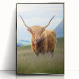 Framed acrylic artwork showcasing a serene landscape with vibrant green fields under a clear blue sky, designed to enhance modern interior decor. The elegant silver frame adds a contemporary touch, making it ideal for home or office spaces.