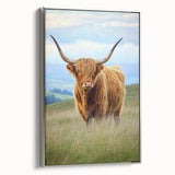 Framed canvas artwork featuring serene landscapes of rolling fields, displayed from a side view with a sleek silver frame, ideal for home decor enhancement.