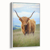 Framed canvas artwork showcasing lush green landscapes with rolling fields, presented in a sleek white frame, perfect for enhancing modern home decor.