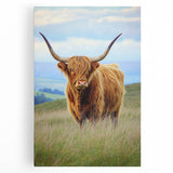 Vibrant stretched canvas artwork depicting a serene landscape with rolling fields, lush greenery, and a tranquil sky, perfect for home decor and interior design.