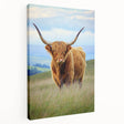 Stretched canvas artwork depicting serene landscape fields in vibrant colors, showcasing rich greens and golden hues, ideal for home or office decor.