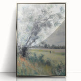 Framed acrylic artwork showcasing a vibrant landscape design with silver accents, emphasizing depth and color contrast, ideal for modern home decor.