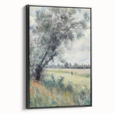 Framed canvas artwork showcasing a scenic landscape design with vibrant colors, featuring black framing and a side view perspective, ideal for home decor.