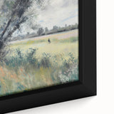 Close-up of a framed canvas showcasing a vibrant landscape design with rich colors, intricate details, and a modern finish, perfect for home decor.