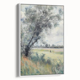 Framed canvas artwork showcasing a serene landscape scene with vibrant colors, displayed in a sleek white frame, ideal for home decor or office aesthetics.