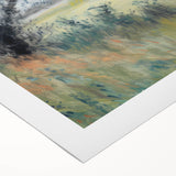 Rolled canvas showcasing a vibrant landscape design with rich colors and intricate details, elegantly packaged in a protective cardboard tube for safe shipping.