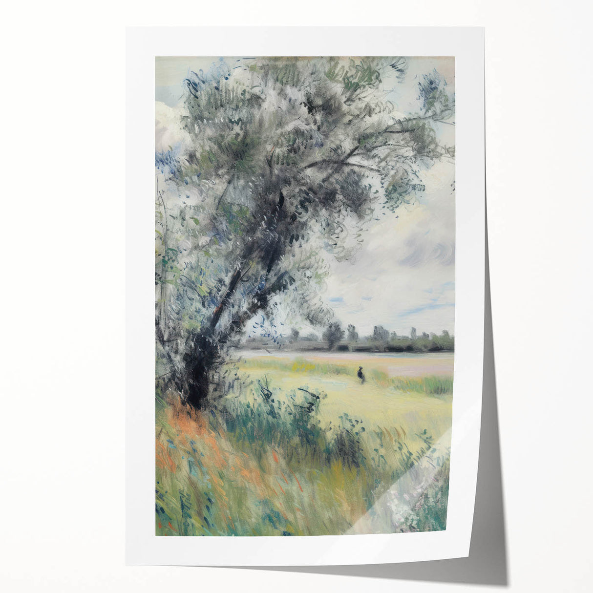 Vibrant rolled landscape print showcasing a serene natural scene with rich colors and intricate details, packaged securely in a protective cardboard tube for easy transport.