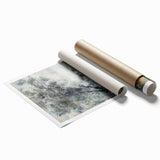 Rolled print showcasing a vibrant landscape design with rich colors and intricate details, elegantly packaged in a protective cardboard tube, ideal for home decor.