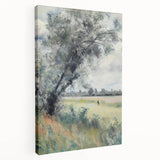 Stretched canvas artwork showcasing a vibrant landscape design with rich colors and intricate details, displayed from a side view against a neutral background, perfect for home decor.