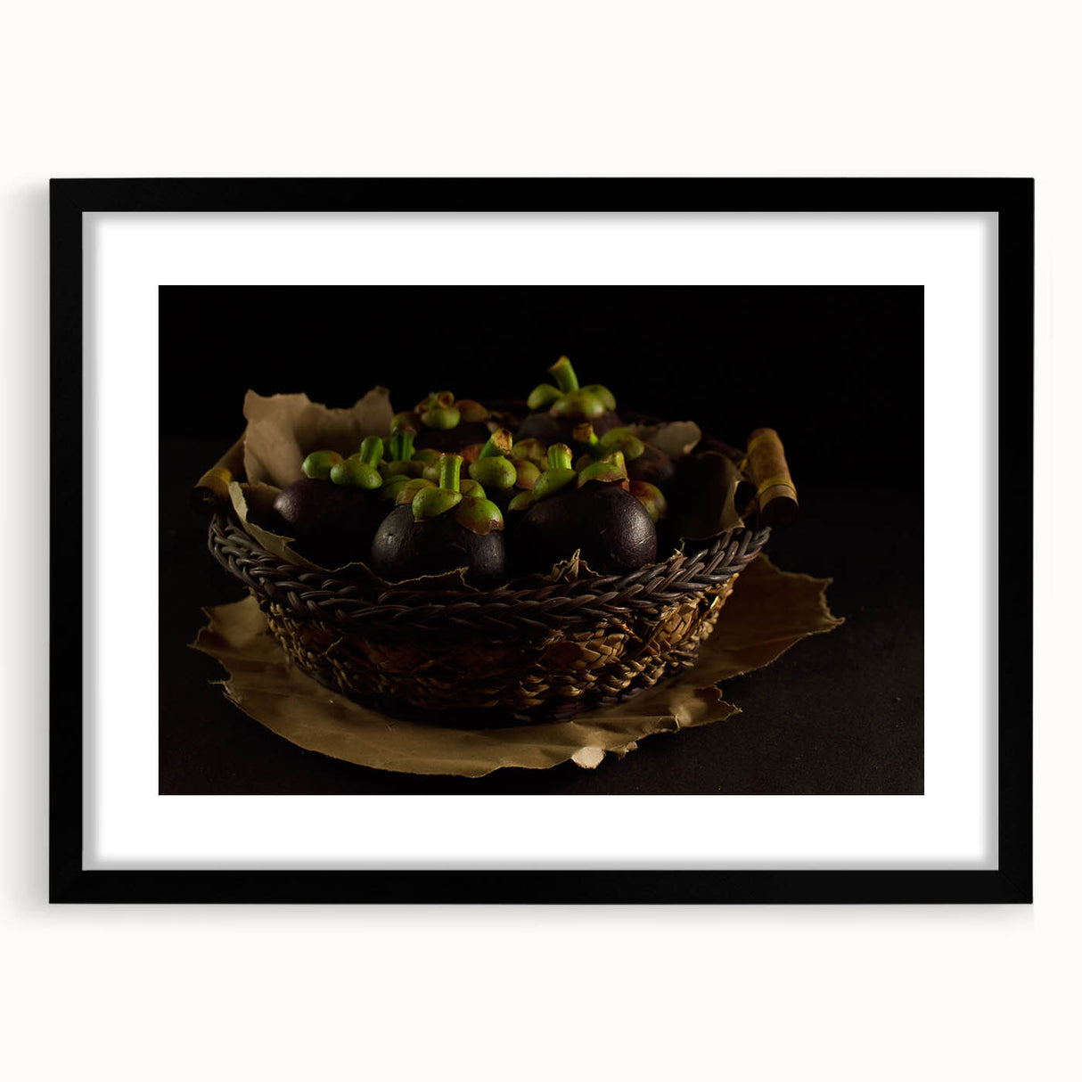 Rustic Mangosteen Basket Art – Vintage Kitchen Still Life Print